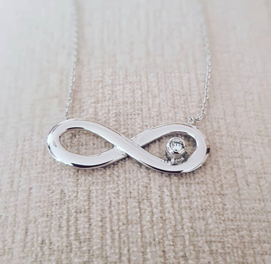 sonsuzluk kolye – rodyum kaplama 925 ayar gümüş zirkon taşlı spiritüel tasarım
