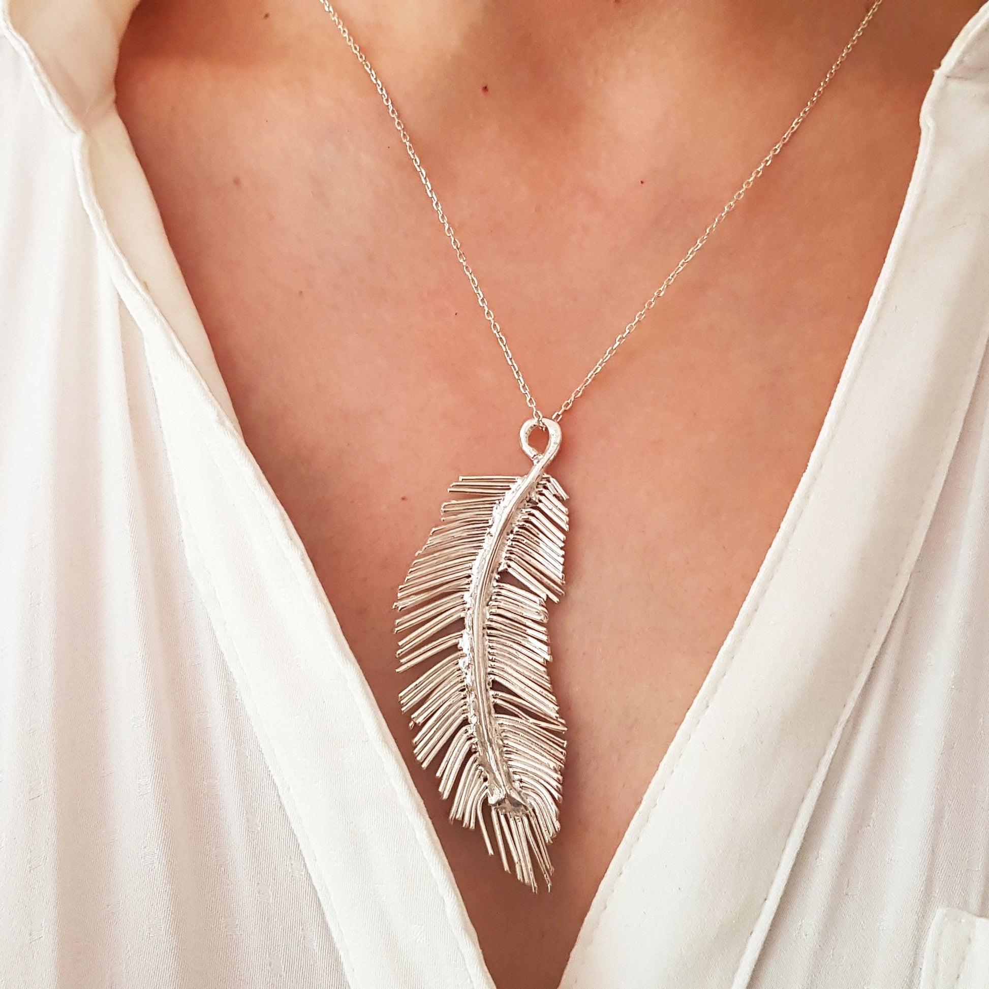 el yapımı tüy kolye - 925 ayar gümüş - gökyüzü ilhamlı tasarım