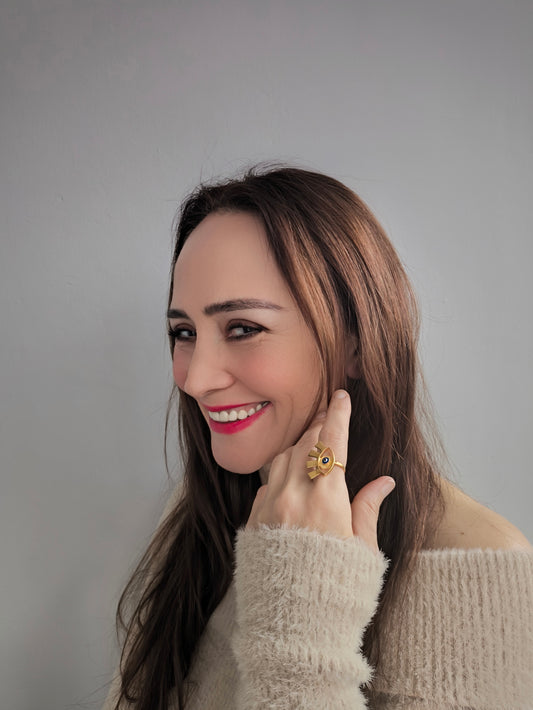 gönül gözü yüzük - mevlana ilhamlı altın kaplama soğuk mine gümüş takı