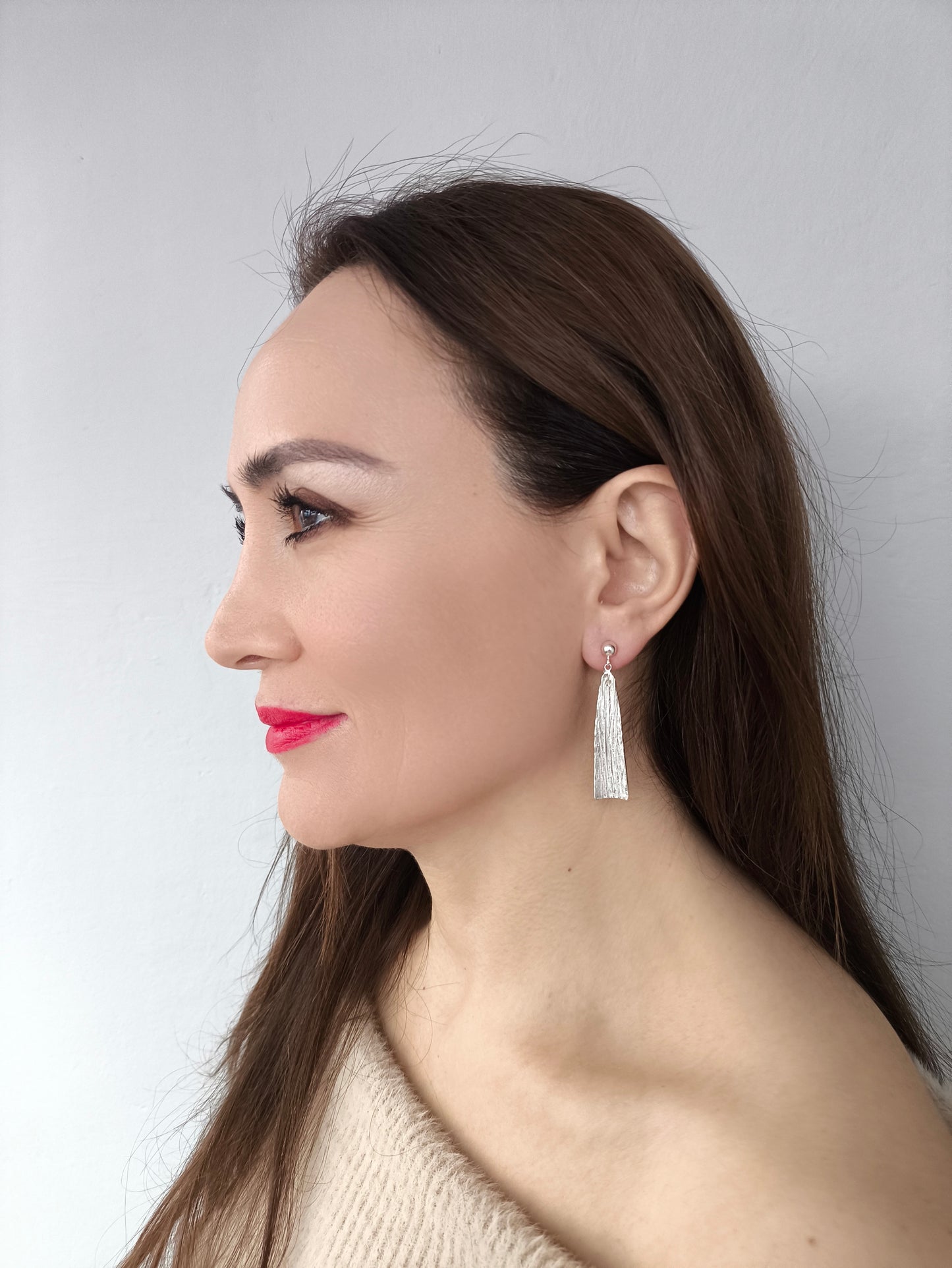 Su İzi | Büyük Boy| Gökkuşağı, Gümüş ve Altın Dokunuşlu | Doğadan İlham Alan Tasarım Küpe