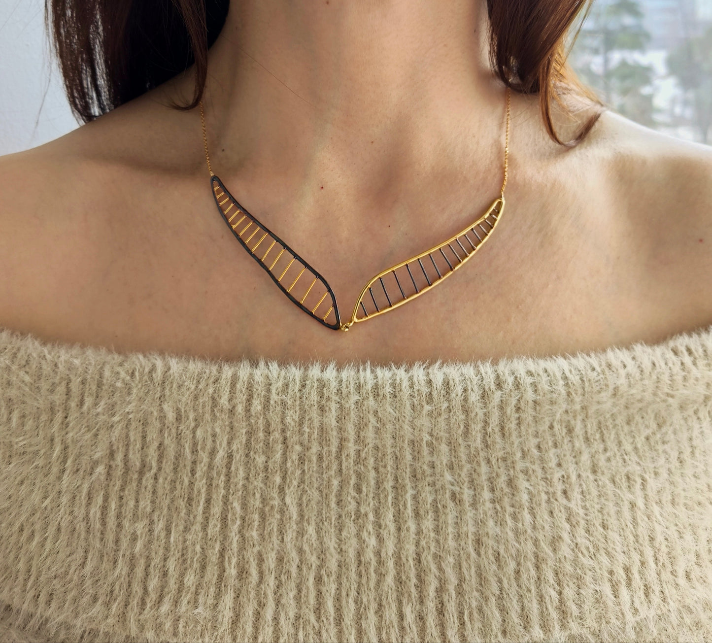 gümüş benzersiz kolye - DNA ilhamlı tasarım