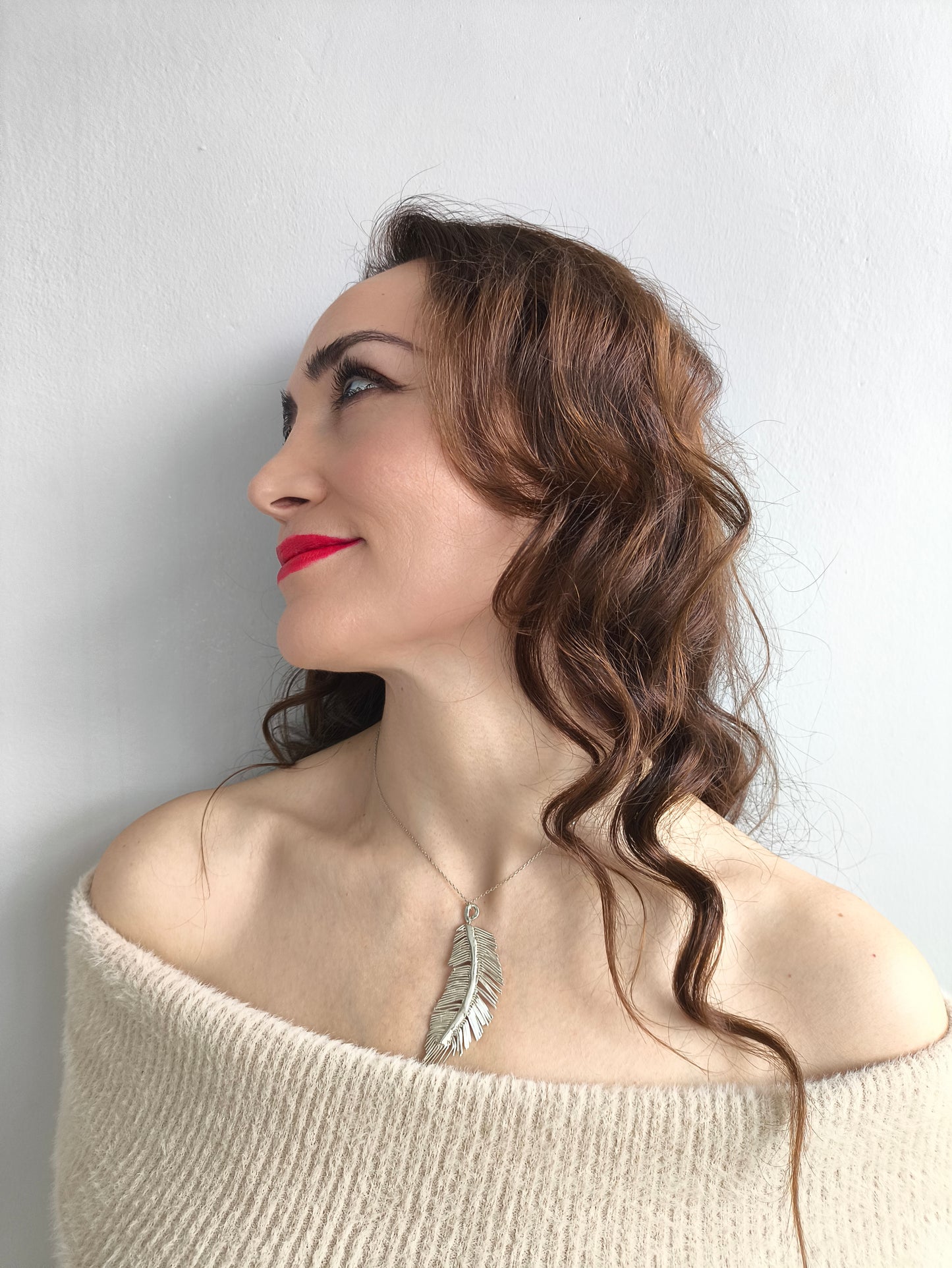 el yapımı tüy kolye - 925 ayar gümüş - gökyüzü ilhamlı tasarım