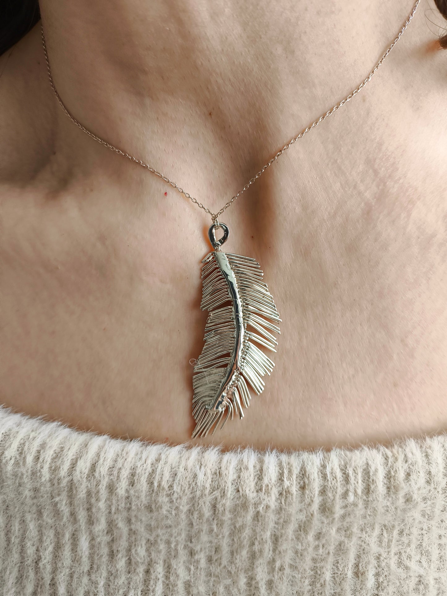 el yapımı tüy kolye - 925 ayar gümüş - gökyüzü ilhamlı tasarım