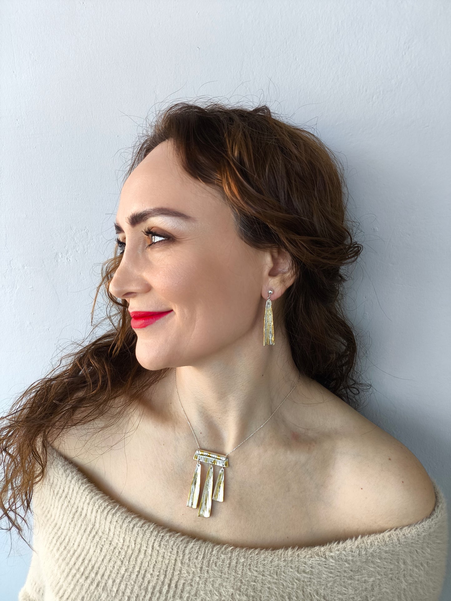 şelale kolye - doğadan ilham alan gümüş ve altın tasarım takı