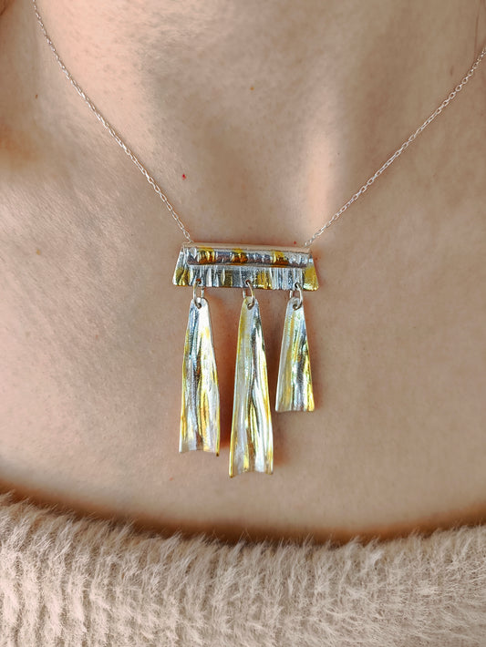 şelale kolye - doğadan ilham alan gümüş ve altın tasarım takı