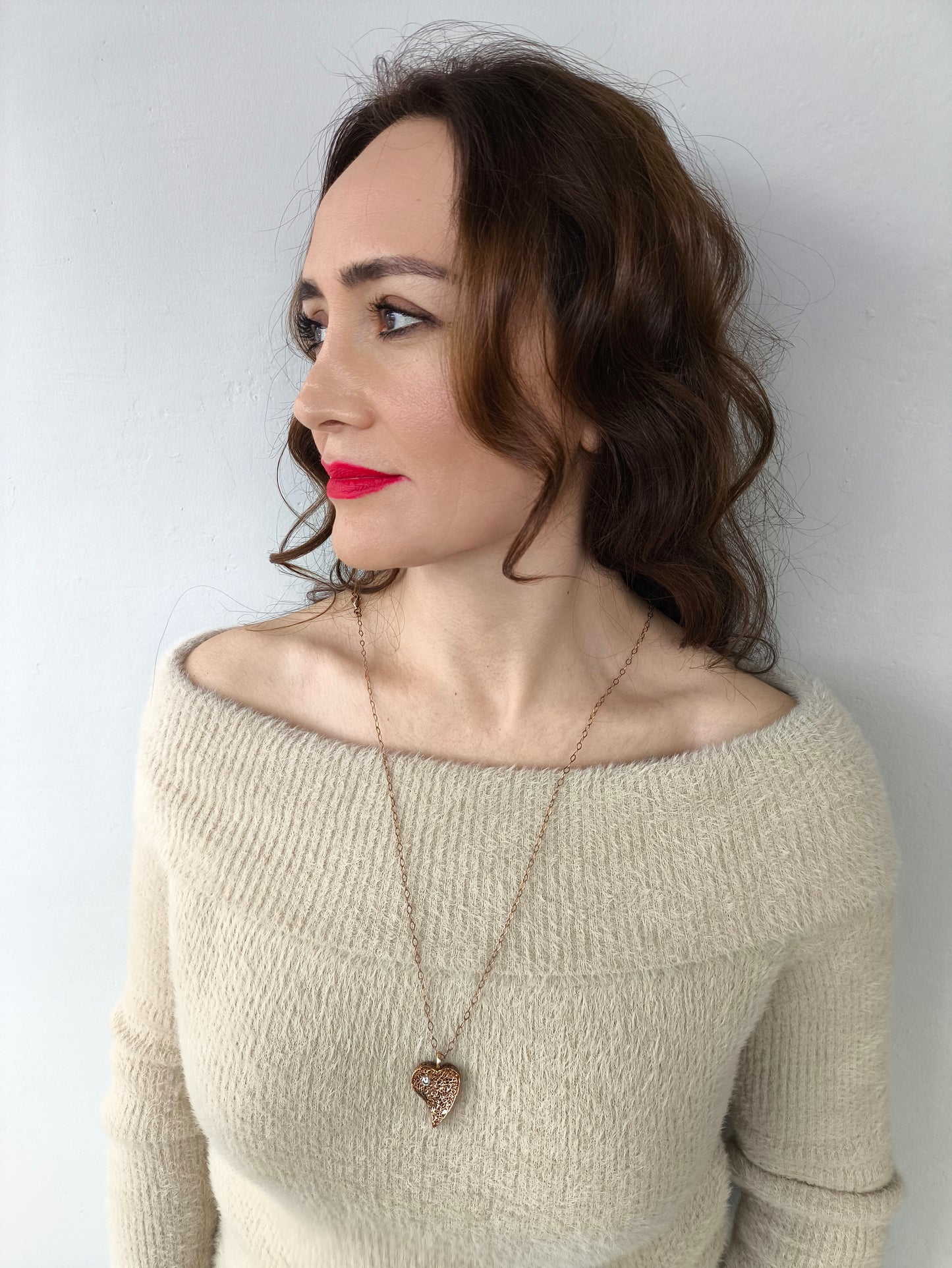 kalbindeki ışık kolye - rose altın kaplama kalpli zirkon taşlı