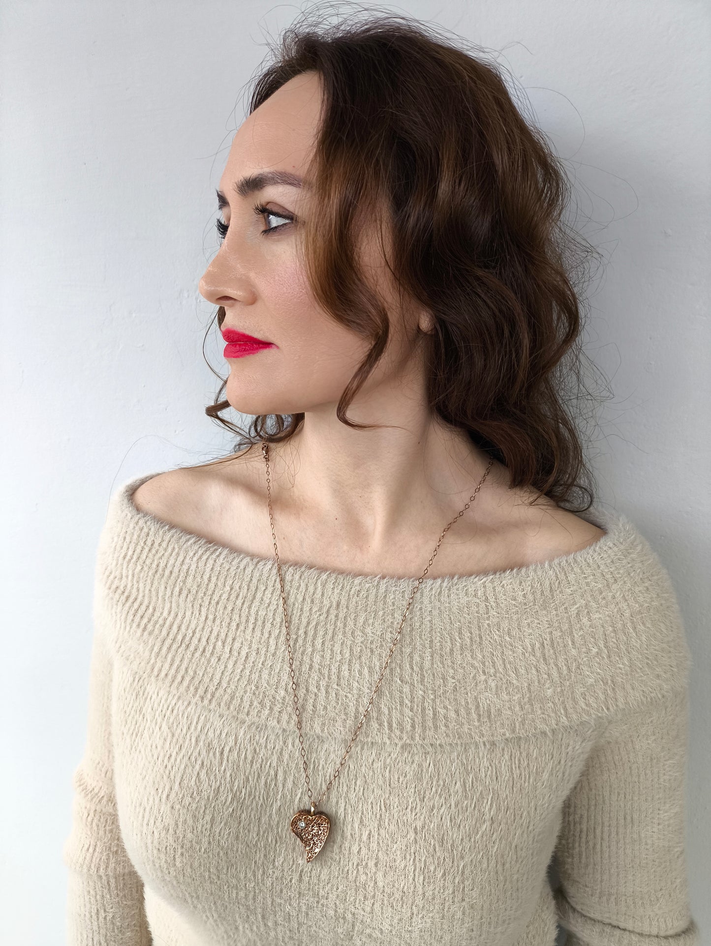 kalbindeki ışık kolye - rose altın kaplama kalpli zirkon taşlı