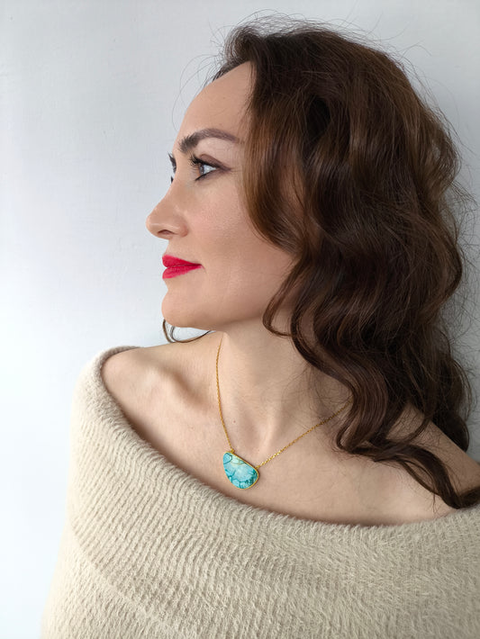 turkuaz taşlı 925 ayar gümüş kolye – altın kaplama doğal taşlı takı – rahatlatıcı enerji taşı kolye