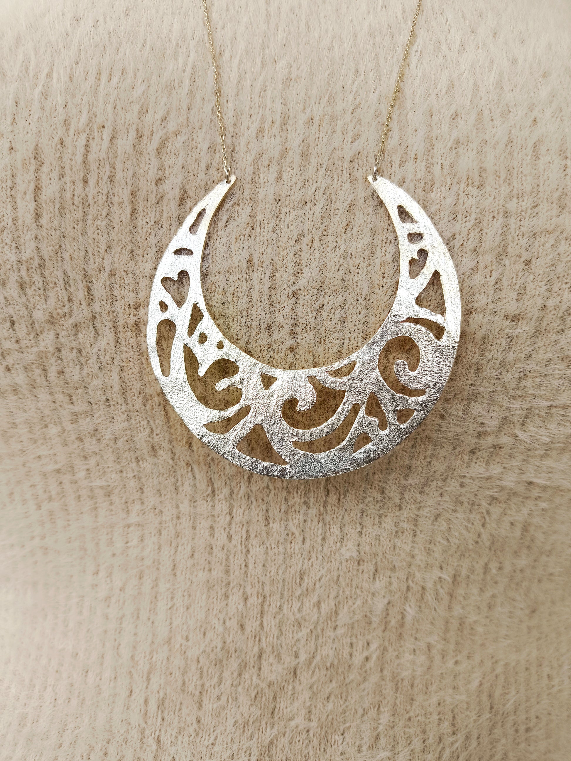 motif kolye - dantel desenli 925 ayar gümüş uzun kolye