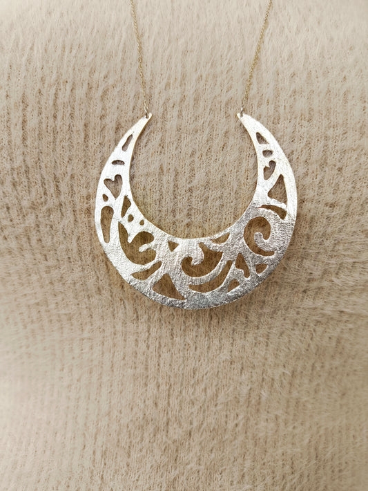 motif kolye - dantel desenli 925 ayar gümüş uzun kolye