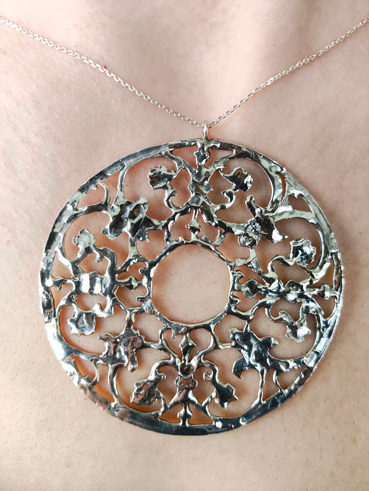 motif kolye 2 - dantel desenli 925 ayar gümüş el yapımı kolye