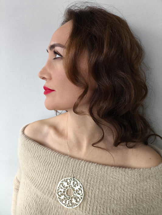 motif kolye 2 - dantel desenli 925 ayar gümüş el yapımı kolye