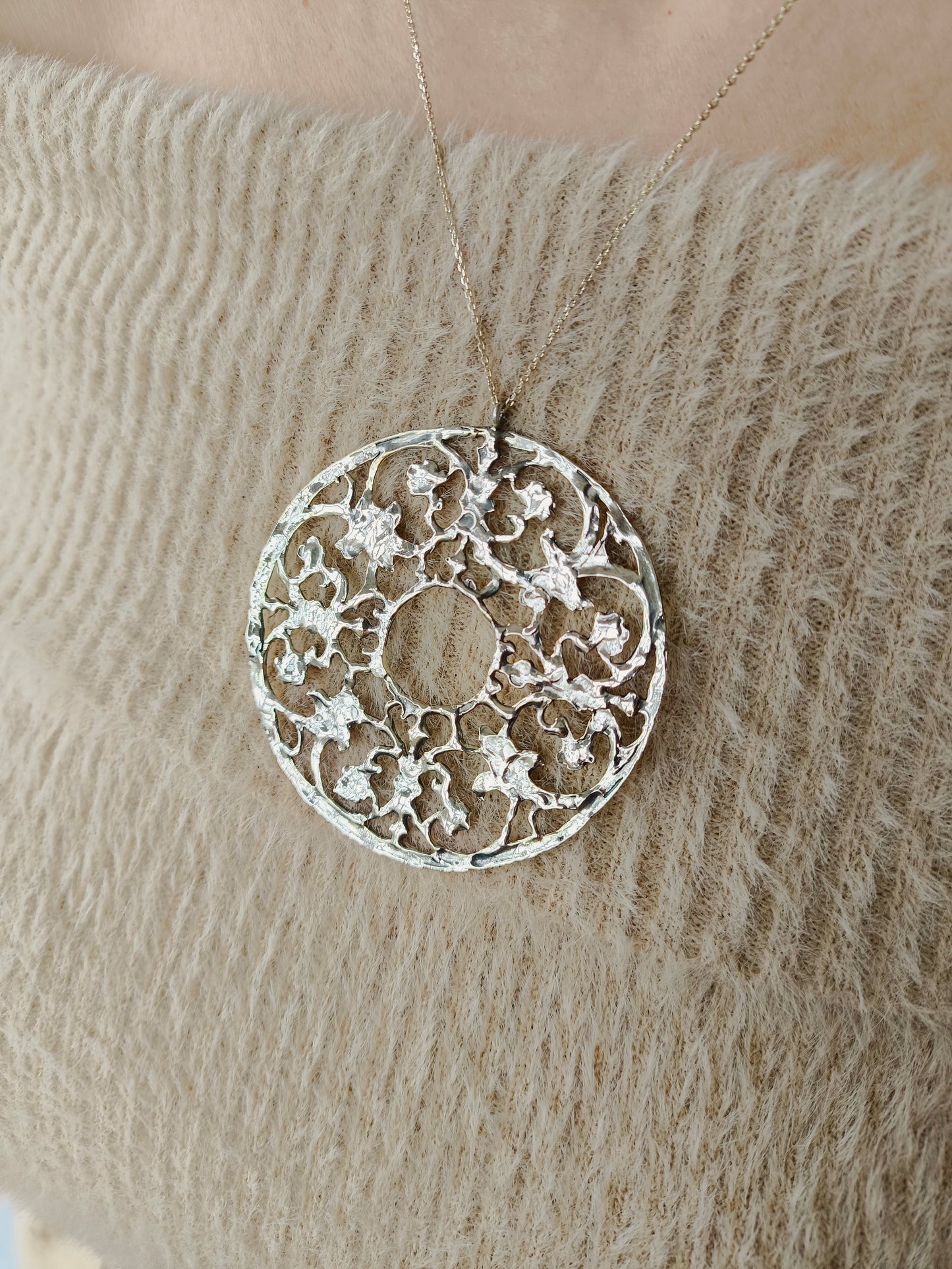 motif kolye 2 - dantel desenli 925 ayar gümüş el yapımı kolye