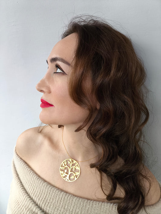 hayat ağacı büyük kolye – 22 ayar altın kaplama pirinç tasarım