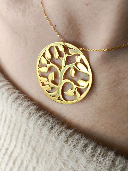 hayat ağacı büyük kolye – 22 ayar altın kaplama pirinç tasarım