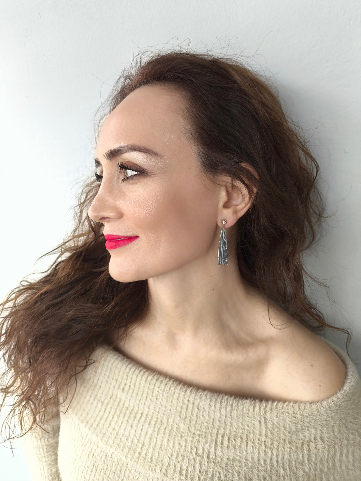 Su İzi | Büyük Boy| Gökkuşağı, Gümüş ve Altın Dokunuşlu | Doğadan İlham Alan Tasarım Küpe