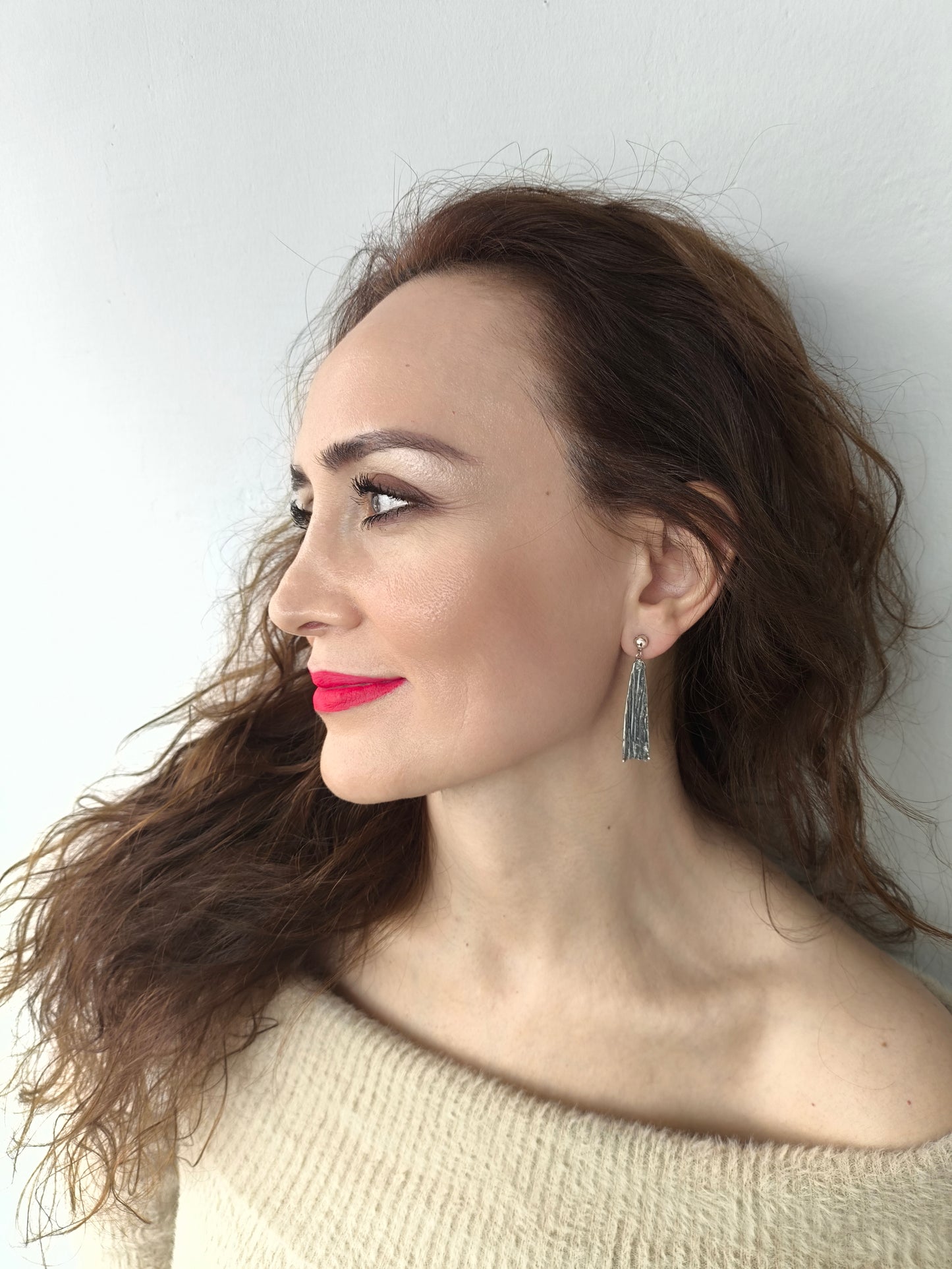 Su İzi | Büyük Boy| Gökkuşağı, Gümüş ve Altın Dokunuşlu | Doğadan İlham Alan Tasarım Küpe