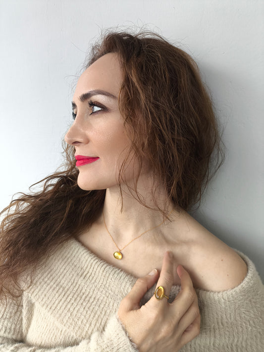 sitrin kolye – altın kaplama gümüş ve doğal sitrin taşlı enerji uyumlu takı