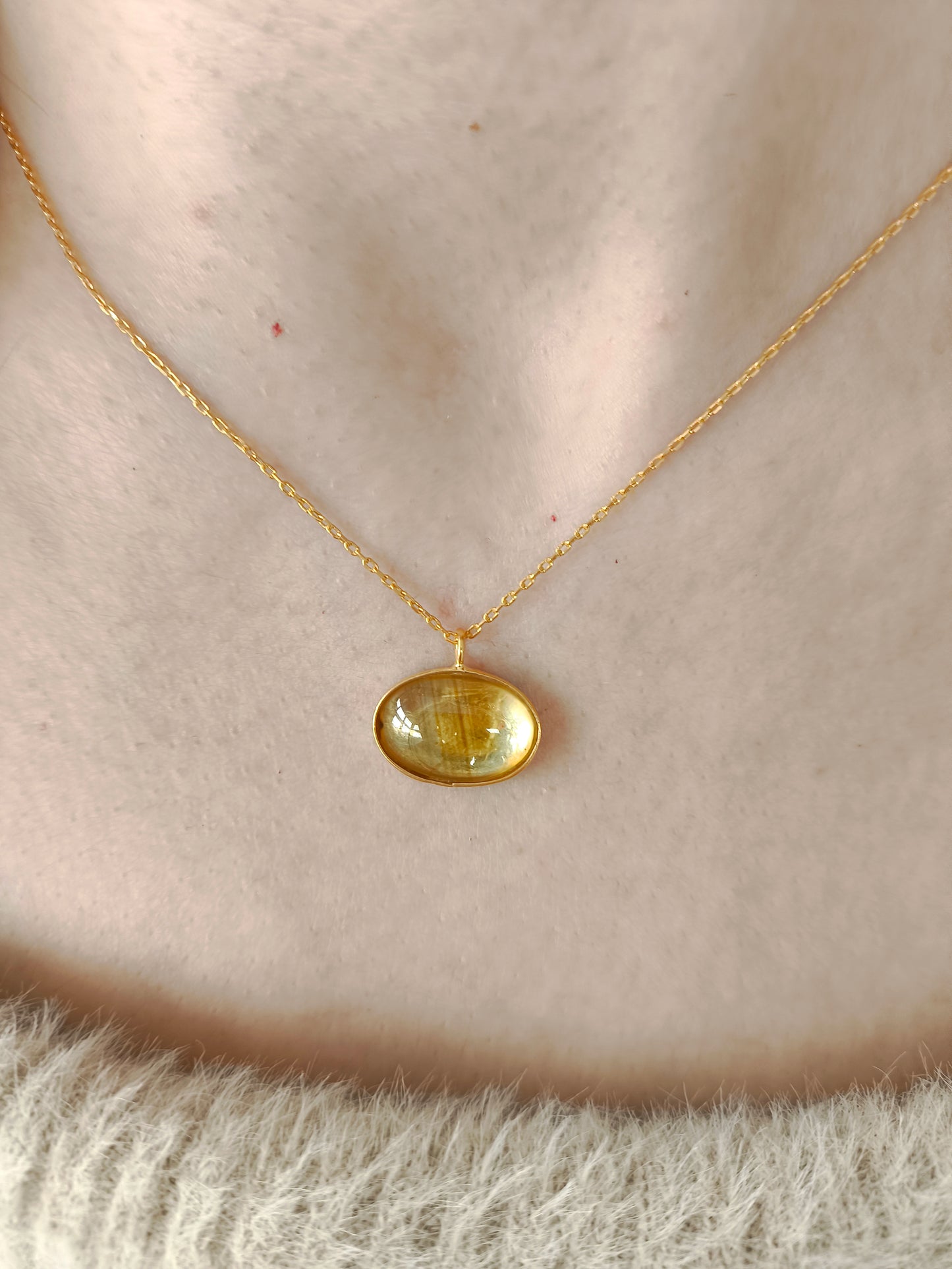 sitrin kolye – altın kaplama gümüş ve doğal sitrin taşlı enerji uyumlu takı