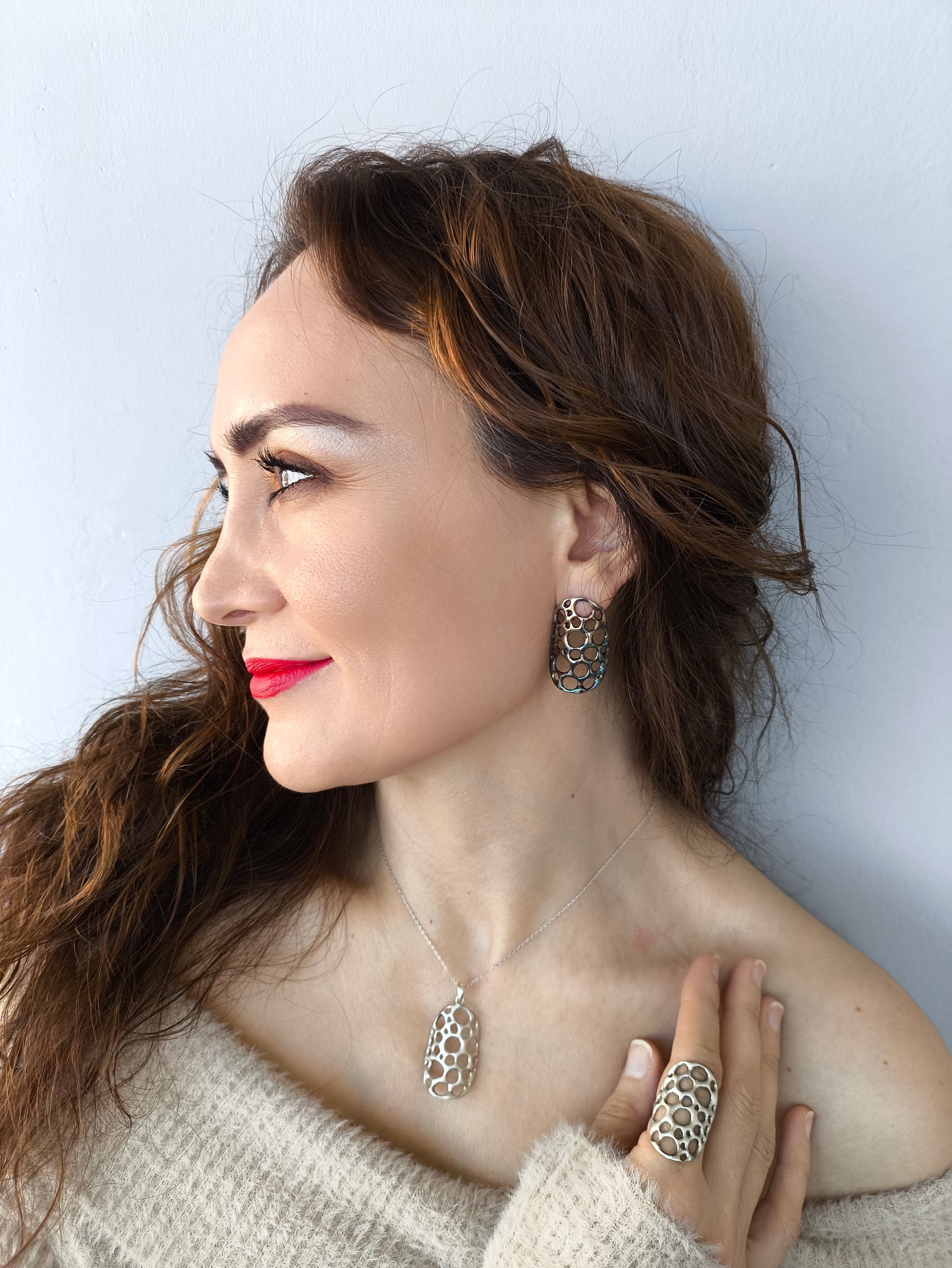 amorf ajurlu gümüş takı - su altı canlılarından ilham almış tasarım