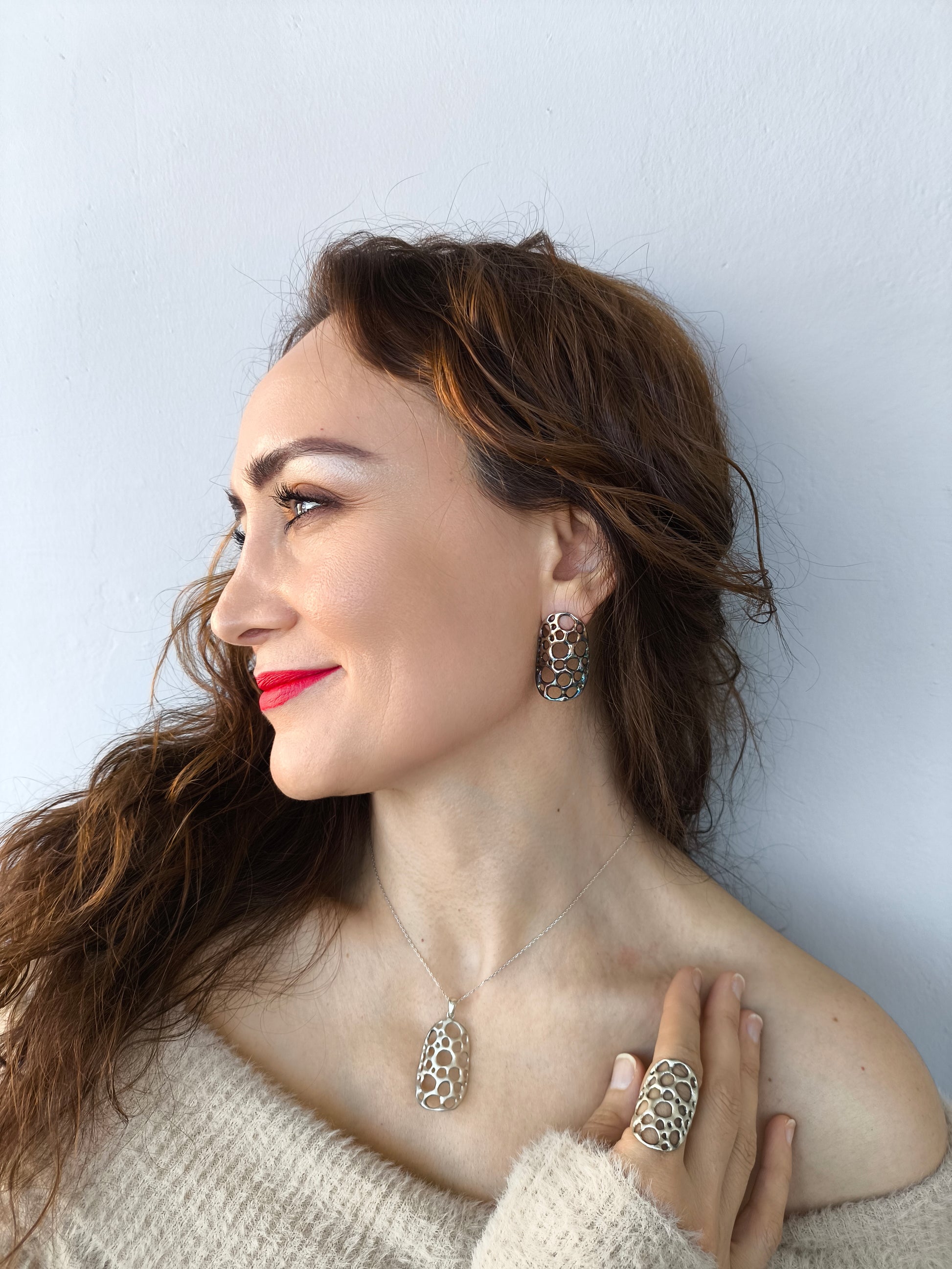 amorf ajurlu gümüş takı - su altı canlılarından ilham almış tasarım