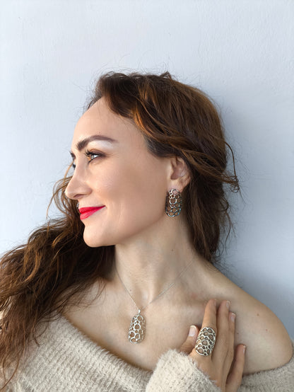 amorf ajurlu gümüş takı - su altı canlılarından ilham almış tasarım