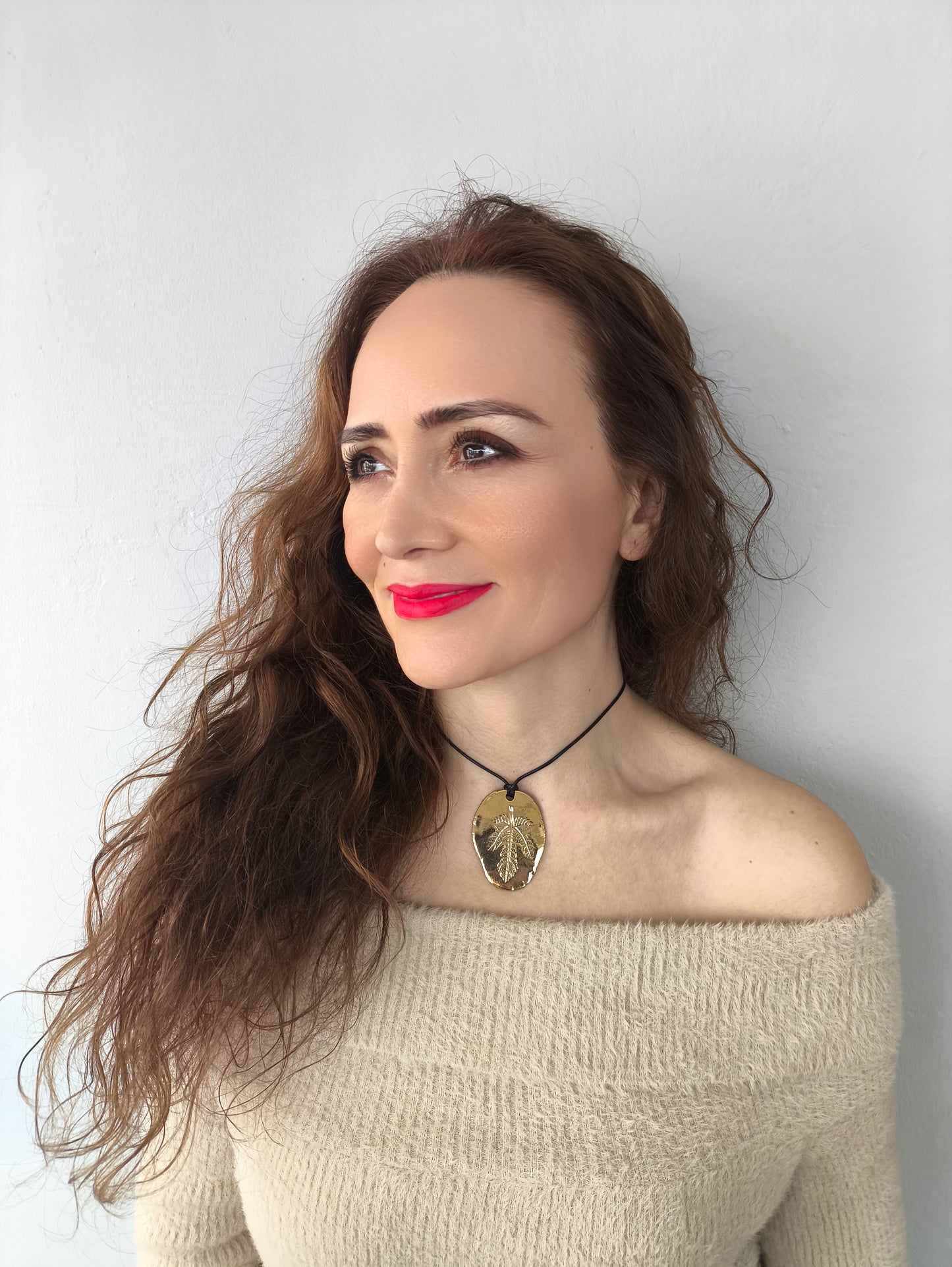 çınar yaprağı desenli kolye – bronz doğal baskı güçlü sembol